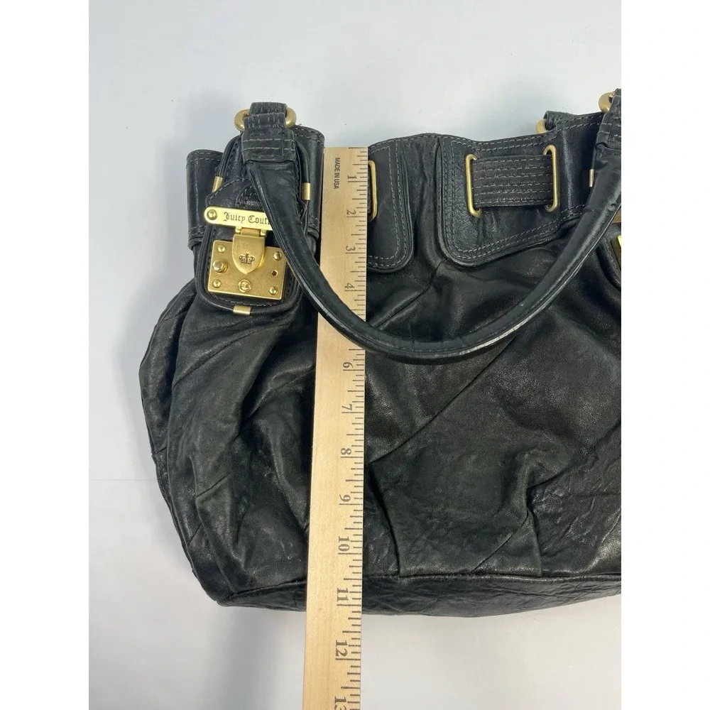 Juicy Couture Vintage Y2K Black Leather Handbag Hobo Purse Gold Hardware Pink